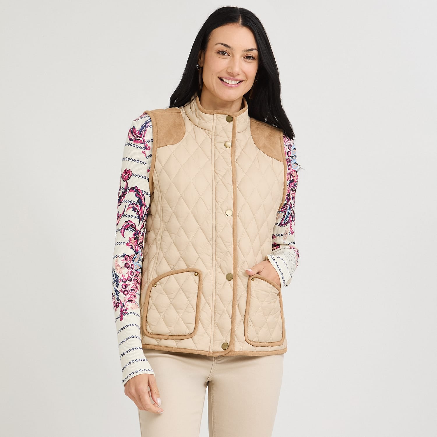 Parka sin Mangas con Bolsillos Beige